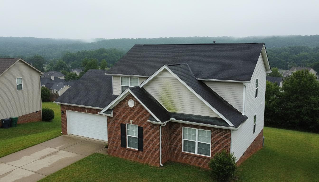 The same Knoxville home with a new asphalt shingle roof, clean lines and no visible damage